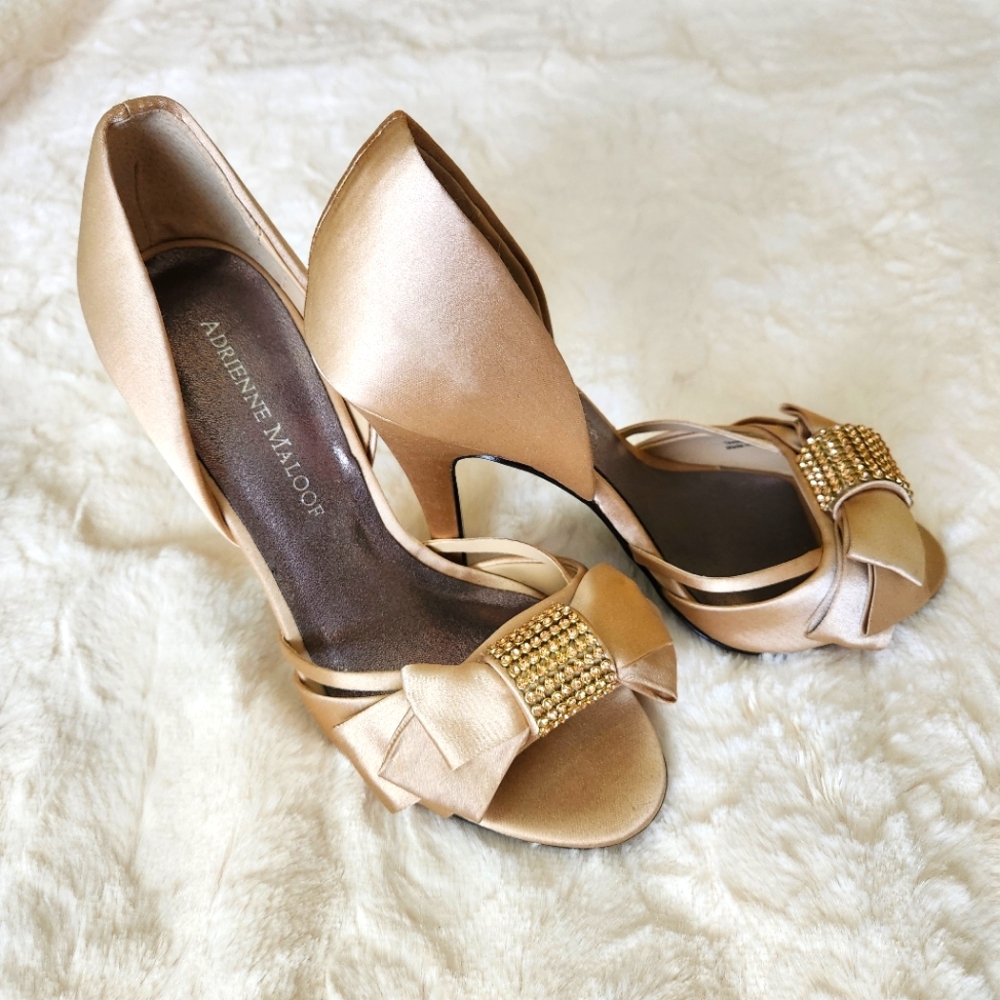 Adrienne Maloof Champagne Satin Heels, Size 7, Like New